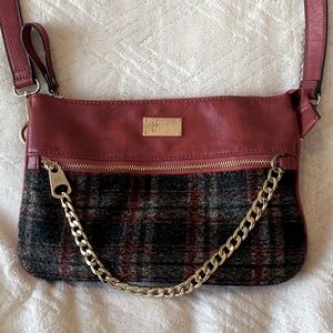 EUC CoCo +Carmen Red leather and plaid crossbody bag. Gold chain detailing